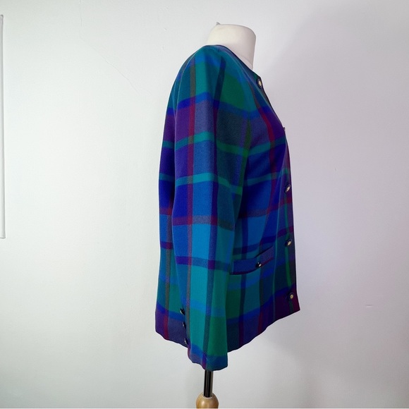 Vintage Avoca Made in Ireland Purple & Green Checked Wool Jacket Size S - Picture 8 of 11